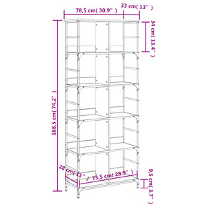 Bücherregal Grau Sonoma 188,5 cm Hoch