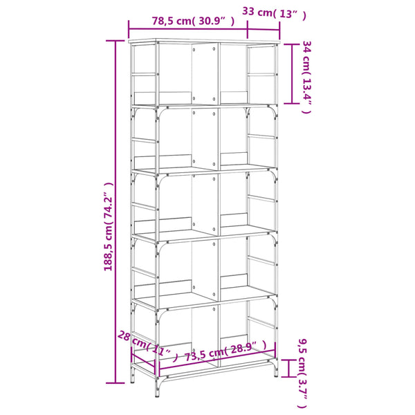 Bücherregal Grau Sonoma 188,5 cm Hoch