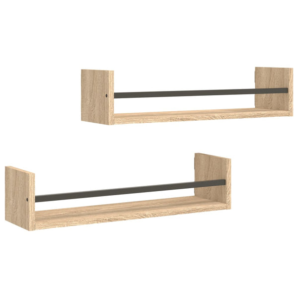 Wandregale mit Stange Sonoma-Eiche 60x16 cm, 2er Set