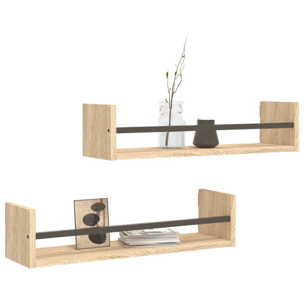 Wandregale mit Stange Sonoma-Eiche 60x16 cm, 2er Set
