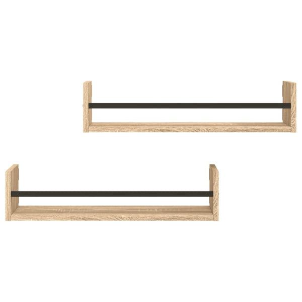 Wandregale mit Stange Sonoma-Eiche 60x16 cm, 2er Set