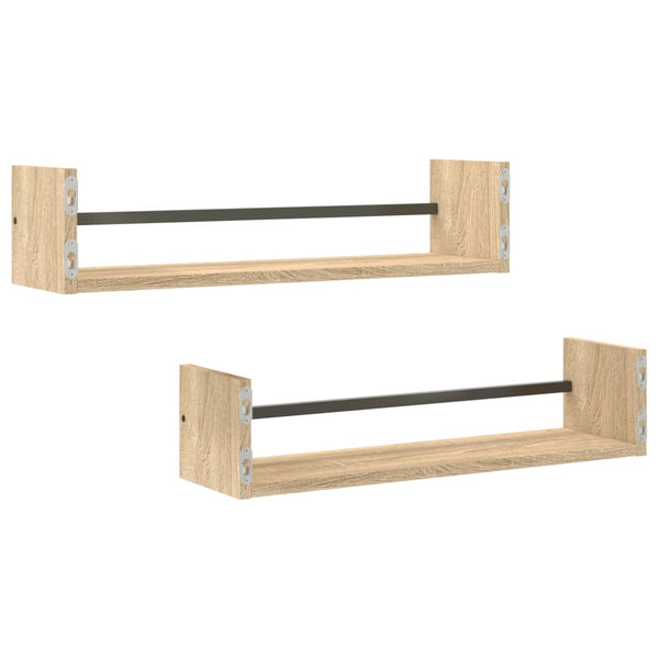 Wandregale mit Stange Sonoma-Eiche 60x16 cm, 2er Set