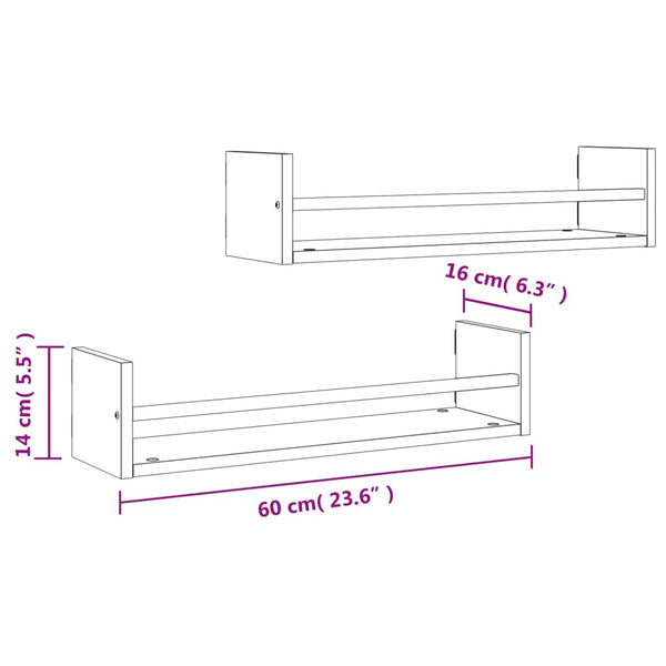 Wandregale mit Stange Sonoma-Eiche 60x16 cm, 2er Set