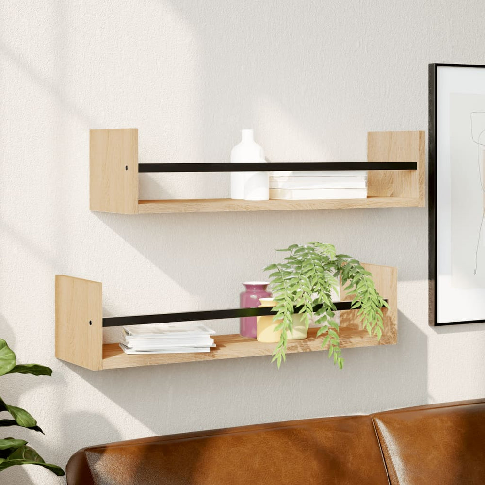 Wandregale mit Stange Sonoma-Eiche 60x16 cm, 2er Set