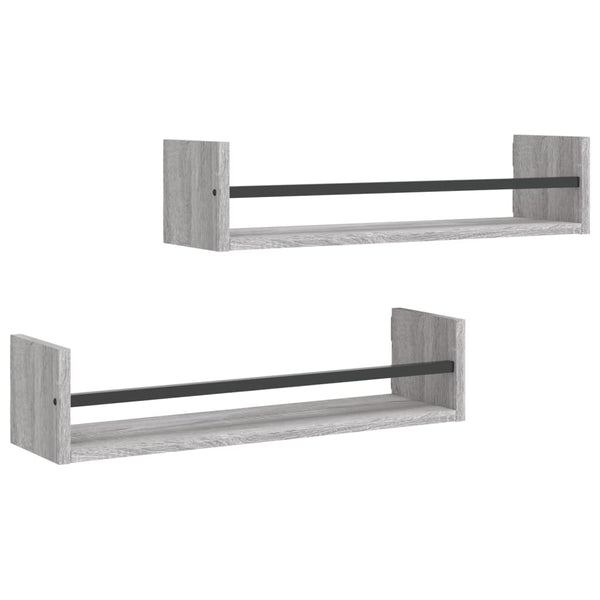 Wandregale mit Stangen Grau Sonoma 2er-Set