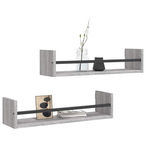 Wandregale mit Stangen Grau Sonoma 2er-Set