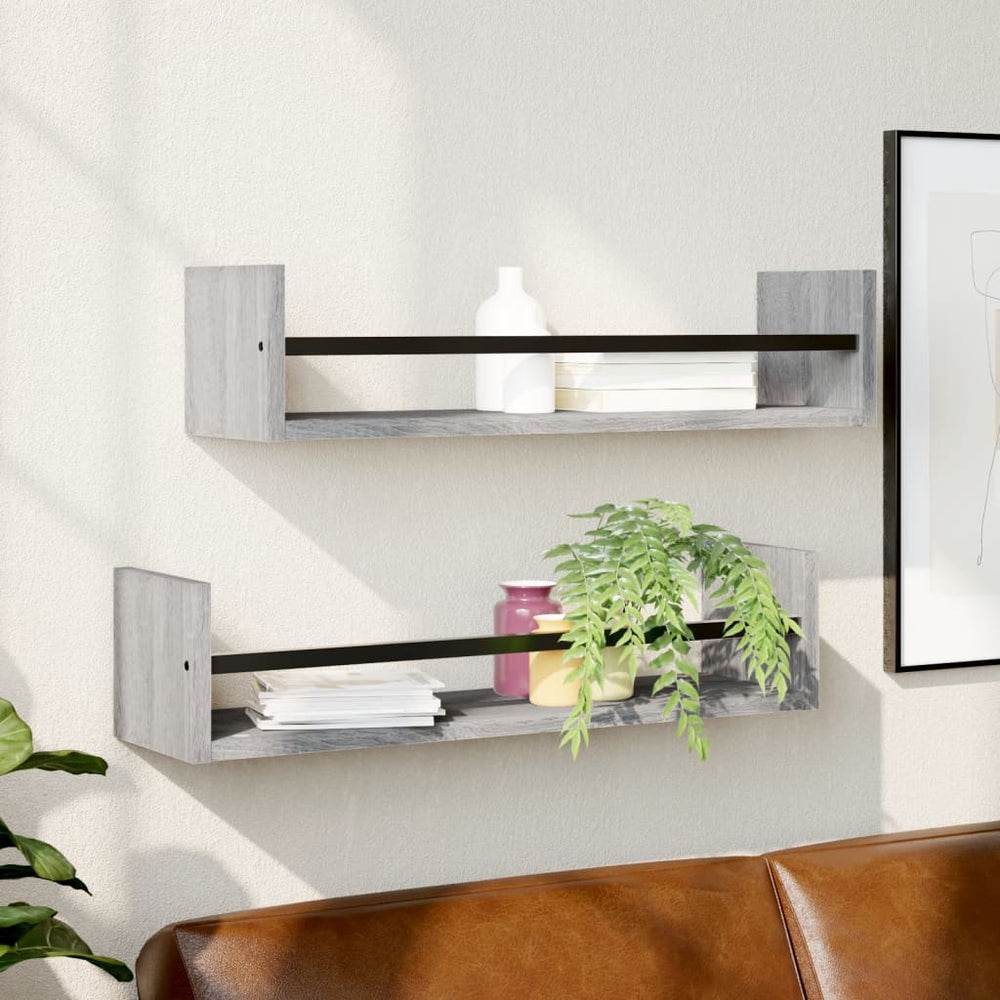 Wandregale mit Stangen Grau Sonoma 2er-Set