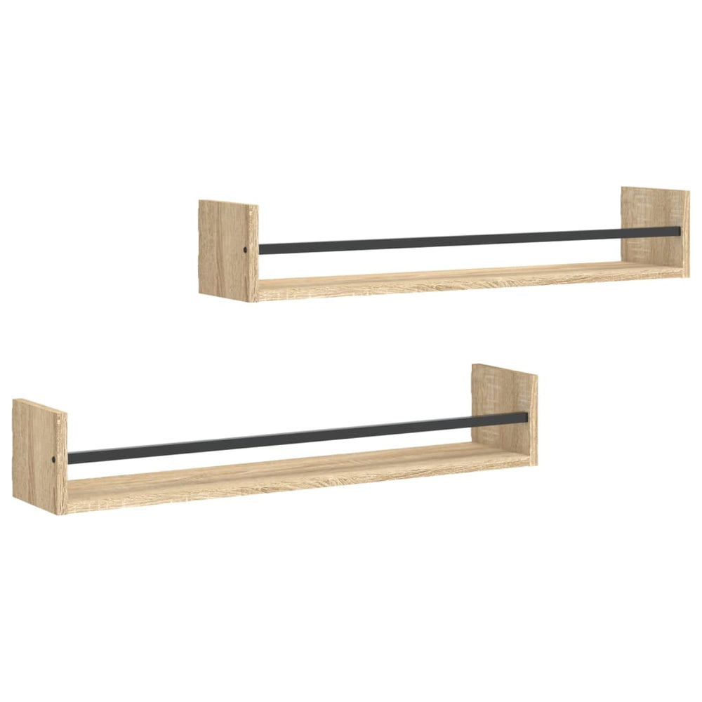 Wandregale mit Stange, Sonoma Eiche, 2er-Set