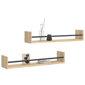 Wandregale mit Stange, Sonoma Eiche, 2er-Set