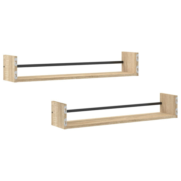 Wandregale mit Stange, Sonoma Eiche, 2er-Set