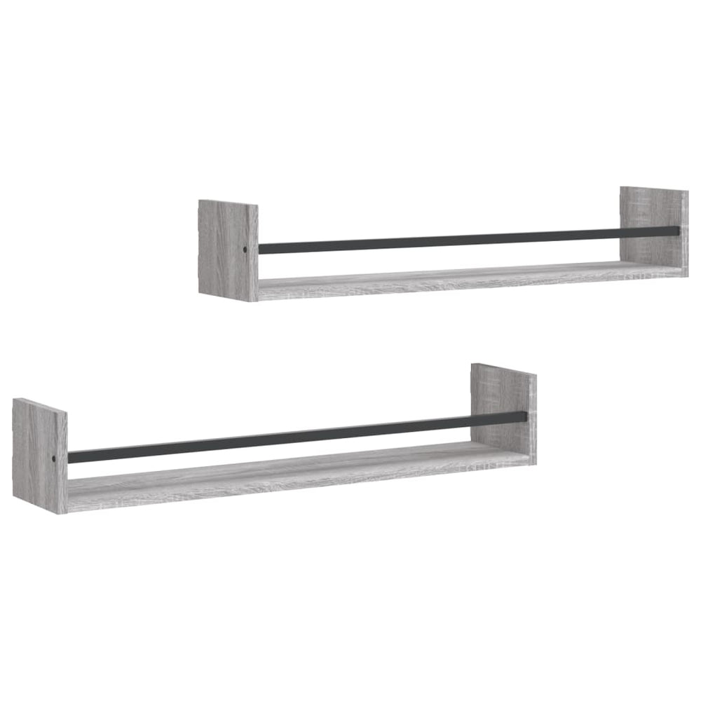 Wandregale mit Stangen Grau Sonoma 2er Set