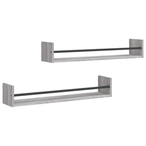 Wandregale mit Stangen Grau Sonoma 2er Set