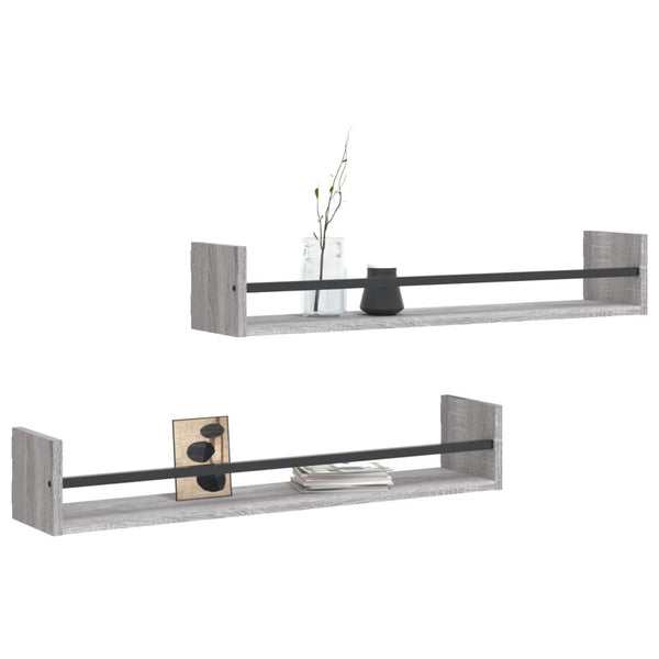 Wandregale mit Stangen Grau Sonoma 2er Set