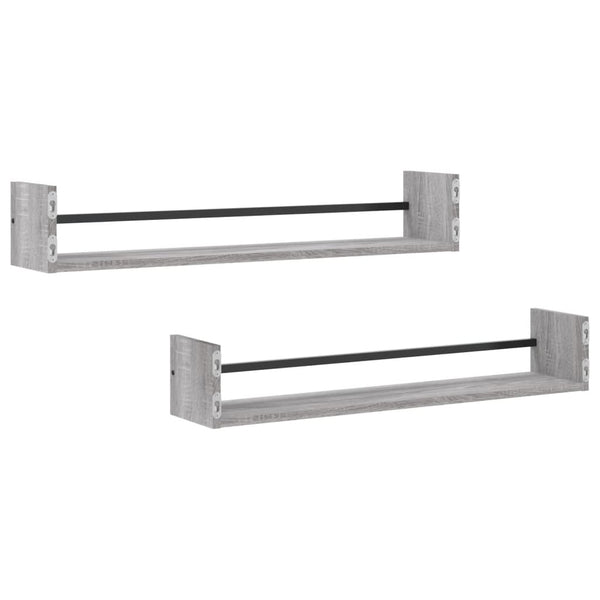 Wandregale mit Stangen Grau Sonoma 2er Set