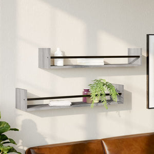 Wandregale mit Stangen Grau Sonoma 2er Set