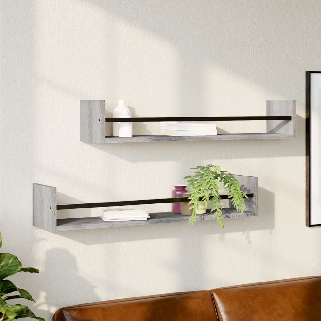Wandregale mit Stangen Grau Sonoma 2er Set