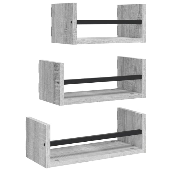 3-tlg Wandregal Set Grau Sonoma