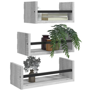 3-tlg Wandregal Set Grau Sonoma
