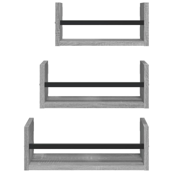 3-tlg Wandregal Set Grau Sonoma
