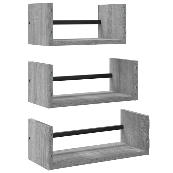 3-tlg Wandregal Set Grau Sonoma