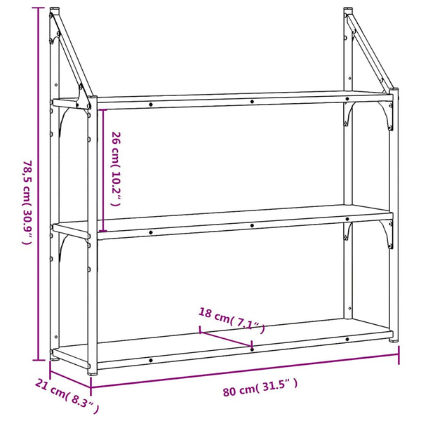 vidaXL Étagère murale 3 compartiments chêne fumé 80x21x78,5 cm bois d'ingénierie