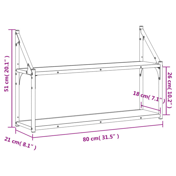 Graues Wandregal mit 2 Fächern, 80 cm