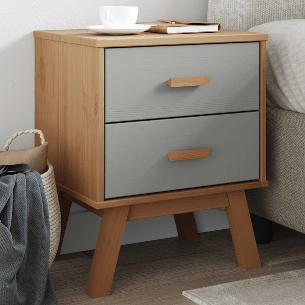 vidaXL Bedside Cabinet OLDEN Grey and Brown Solid Pine Wood