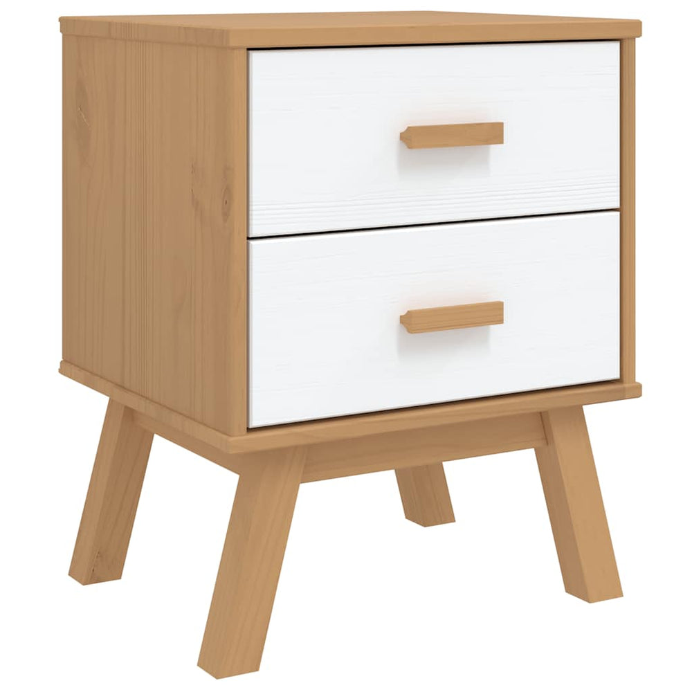 vidaXL Bedside Cabinet OLDEN White and Brown Solid Pine Wood