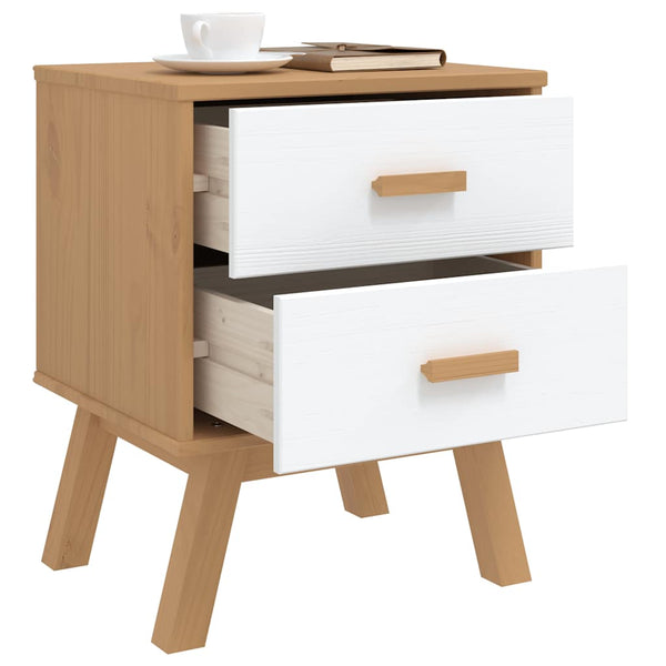 Nachttisch Kiefer Massivholz Weiß Braun