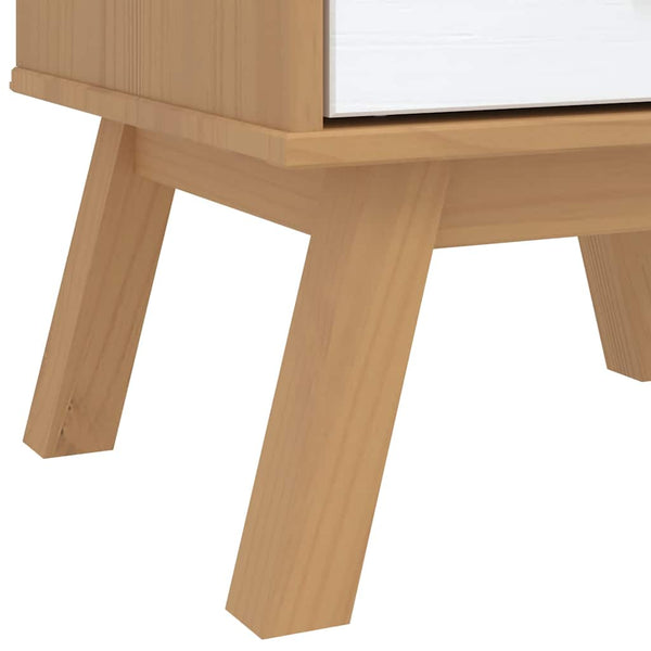 Nachttisch Kiefer Massivholz Weiß Braun