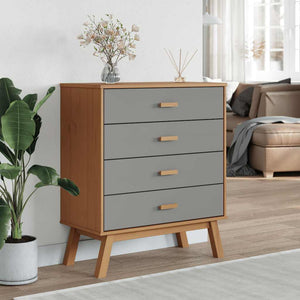 Schubladenschrank OLDEN Kiefer Massivholz Grau Braun
