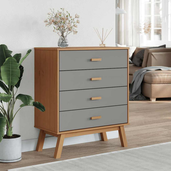 Schubladenschrank OLDEN Kiefer Massivholz Grau Braun