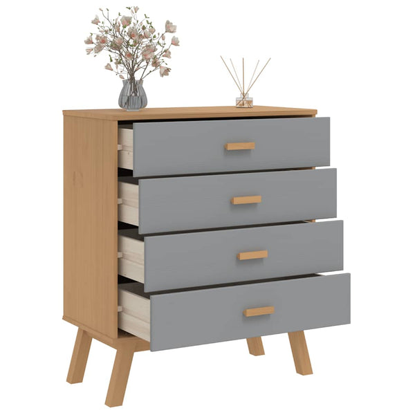 Schubladenschrank OLDEN Kiefer Massivholz Grau Braun