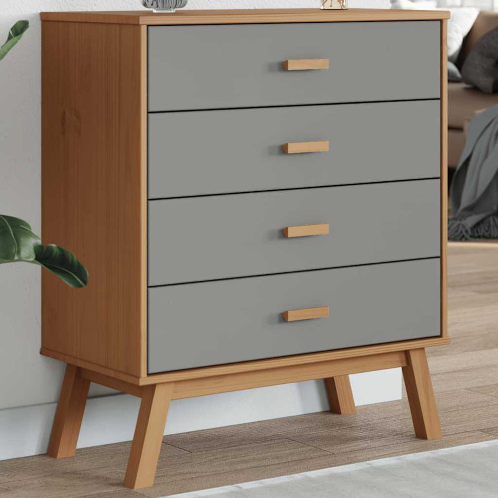 Schubladenschrank OLDEN Kiefer Massivholz Grau Braun