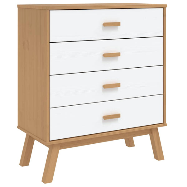 Schubladenschrank OLDEN Kiefer Massivholz Weiß/Braun