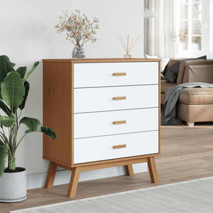 Schubladenschrank OLDEN Kiefer Massivholz Weiß/Braun