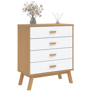Schubladenschrank OLDEN Kiefer Massivholz Weiß/Braun