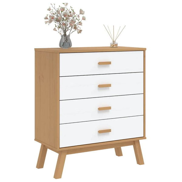 Schubladenschrank OLDEN Kiefer Massivholz Weiß/Braun
