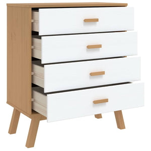 Schubladenschrank OLDEN Kiefer Massivholz Weiß/Braun