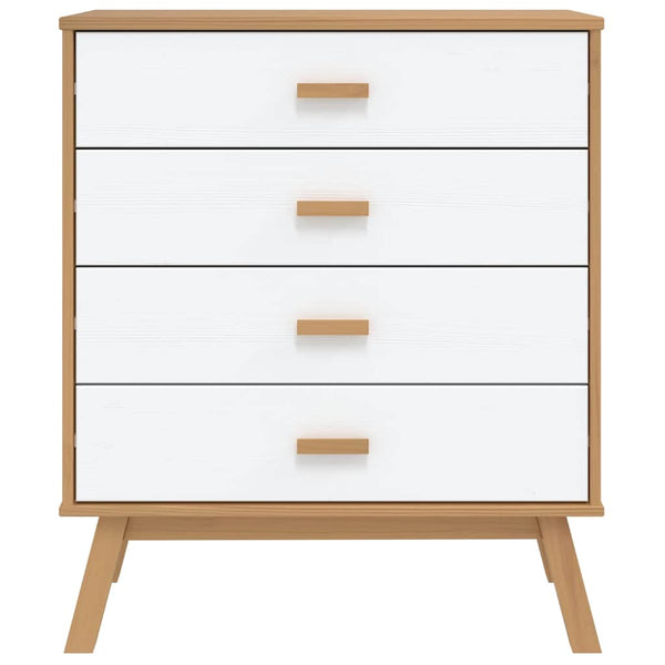 Schubladenschrank OLDEN Kiefer Massivholz Weiß/Braun