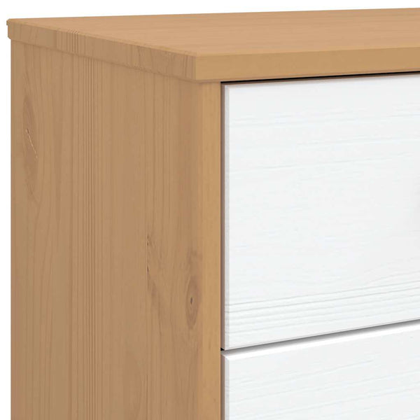 Schubladenschrank OLDEN Kiefer Massivholz Weiß/Braun