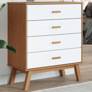 Schubladenschrank OLDEN Kiefer Massivholz Weiß/Braun