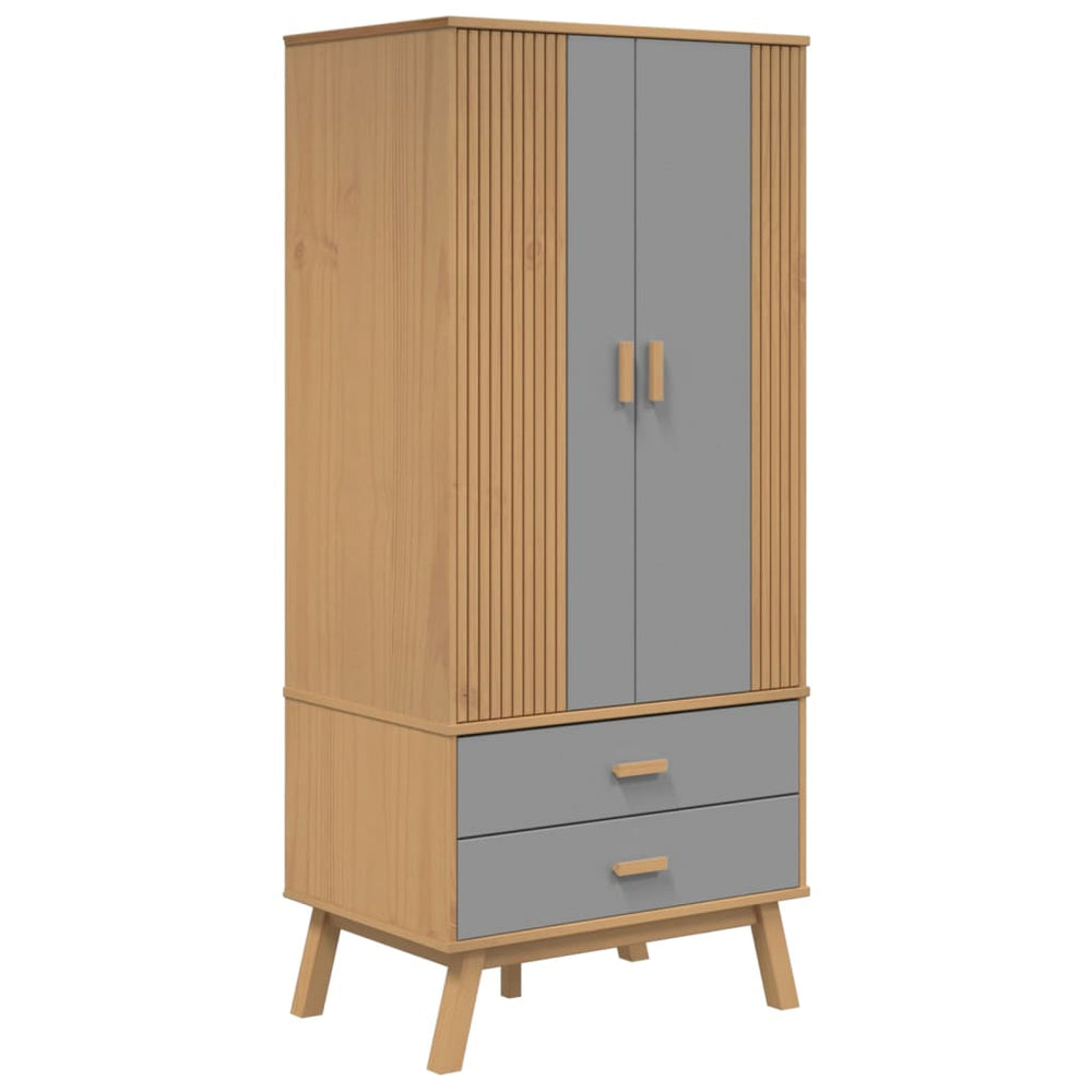 Kleiderschrank OLDEN Grau Braun Kiefer Massivholz