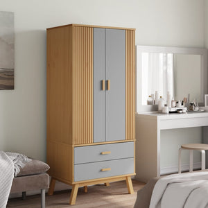 Kleiderschrank OLDEN Grau Braun Kiefer Massivholz