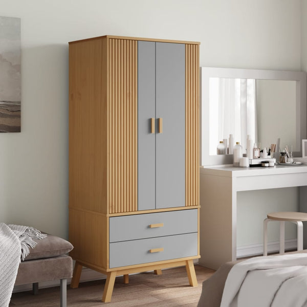 Kleiderschrank OLDEN Grau Braun Kiefer Massivholz