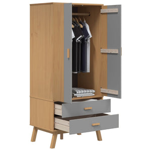 Kleiderschrank OLDEN Grau Braun Kiefer Massivholz