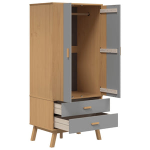 Kleiderschrank OLDEN Grau Braun Kiefer Massivholz