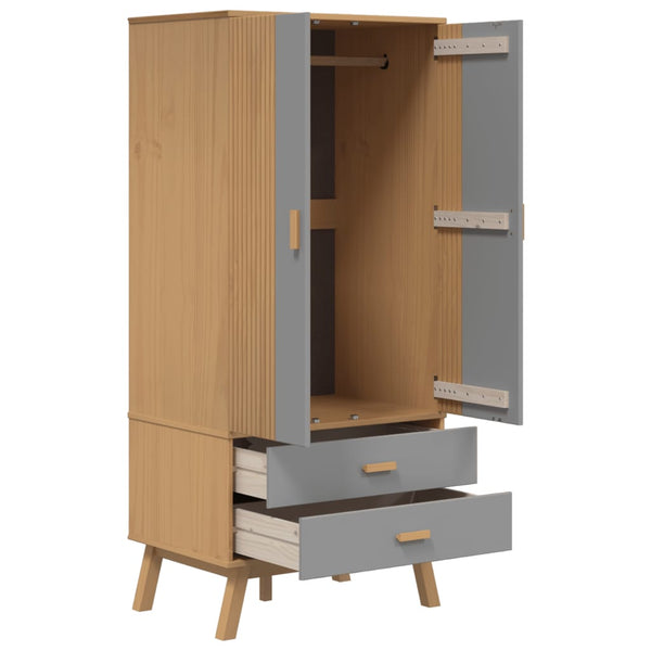 Kleiderschrank OLDEN Grau Braun Kiefer Massivholz