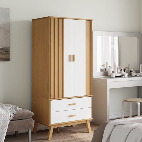 Kleiderschrank Kiefer Massivholz Weiß Braun 172cm