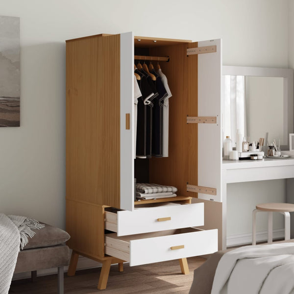 Kleiderschrank Kiefer Massivholz Weiß Braun 172cm